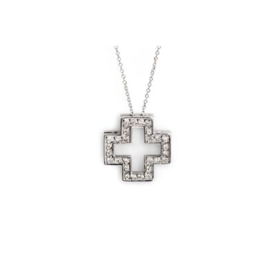 Square White Gold Cross with diamonds