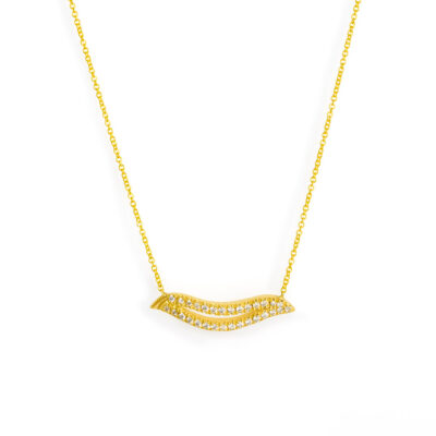 Leaf Gold Necklace with White Diamonds
