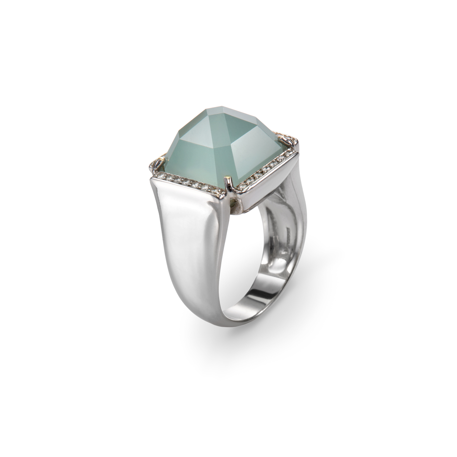 Milky Aquamarine Whitegold Ring with white diamonds - Image 2