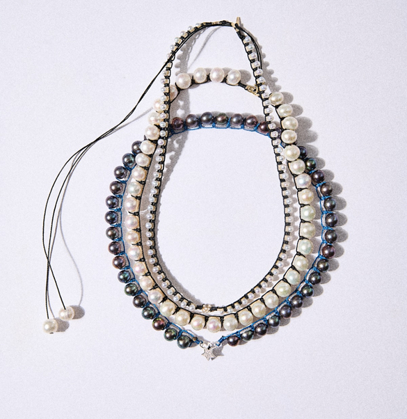 Embroidered Star “Frame” Necklace with pearls 8-8,5mm - Image 2