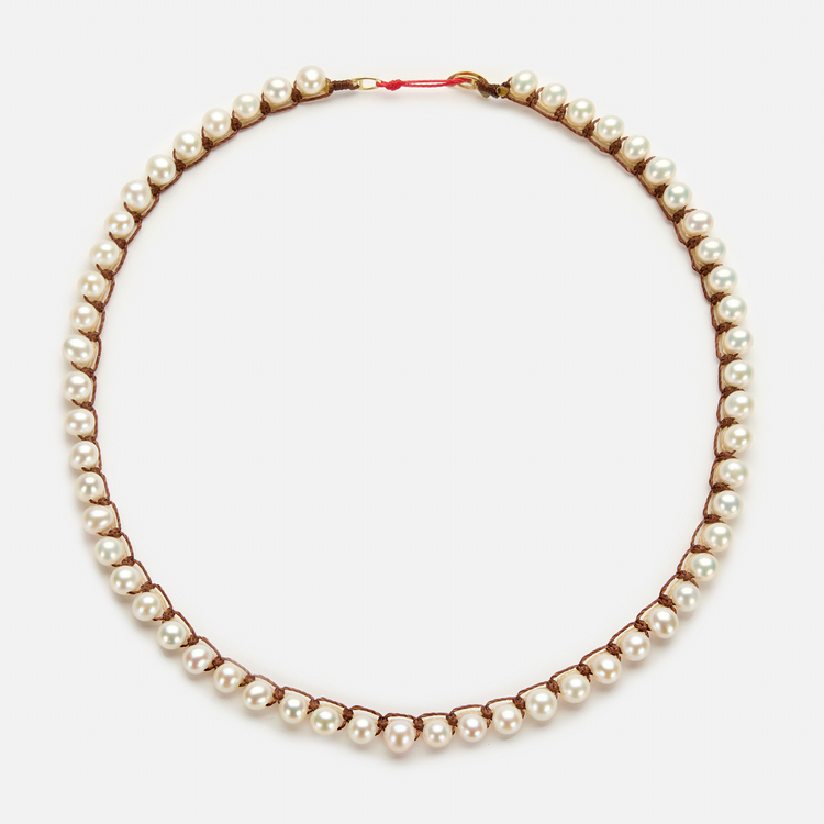 Embroidered Moon “attraction” Necklace with freshwater pearls 5.5-6mm