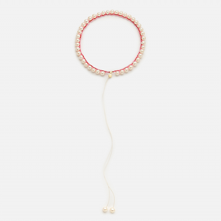 Embroidered Large Star“pulse” Necklace with freshwater pearls 8-8.5mm - Image 3