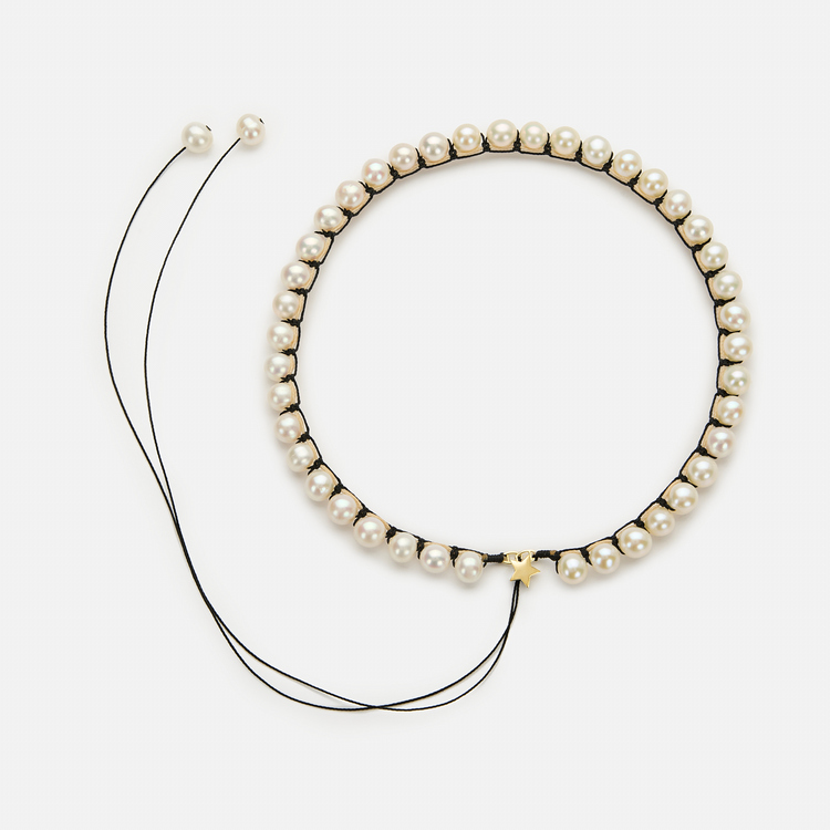 Embroidered Star “Frame” Necklace with pearls 8-8,5mm