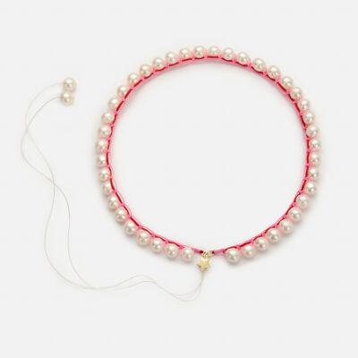 Embroidered Large Star“pulse” Necklace with freshwater pearls 8-8.5mm