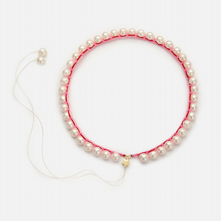 Embroidered Large Star“pulse” Necklace with freshwater pearls 8-8.5mm