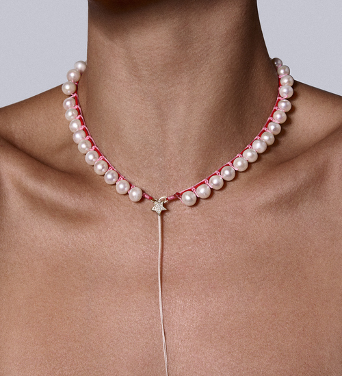 Embroidered Large Star“pulse” Necklace with freshwater pearls 8-8.5mm - Image 2