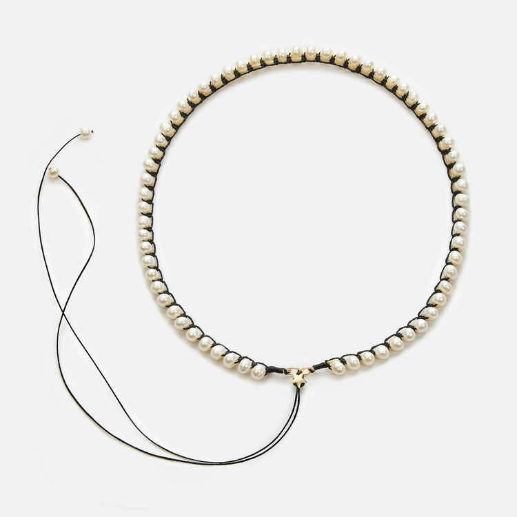 Embroidered Star “Frame” Necklace with pearls 5-5,5mm