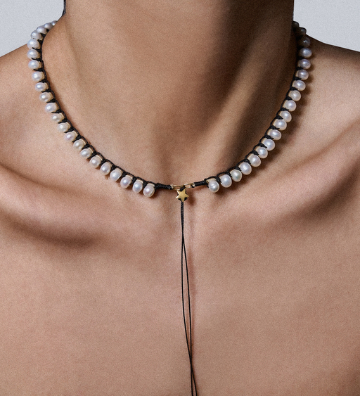 Embroidered Star “Frame” Necklace with pearls 5-5,5mm - Image 2