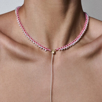 Embroidered Star “pulse” Necklace with baby freshwater pearls 3.5-4.5mm