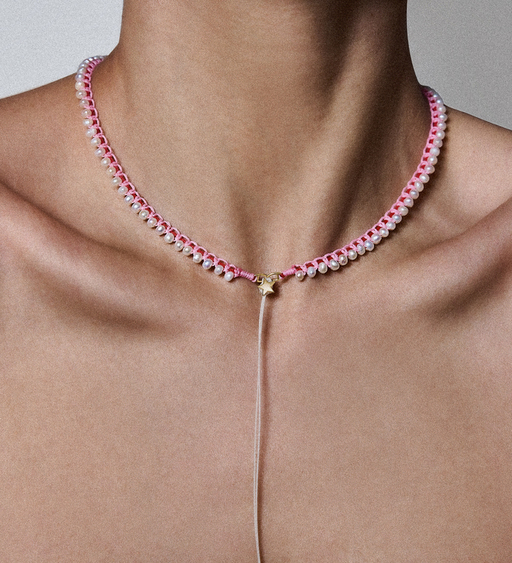 Embroidered Star “pulse” Necklace with baby freshwater pearls 3.5-4.5mm