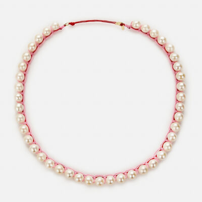 Embroidered Μoon “pulse” Νecklace with white freshwater pearls 8-8.5mm