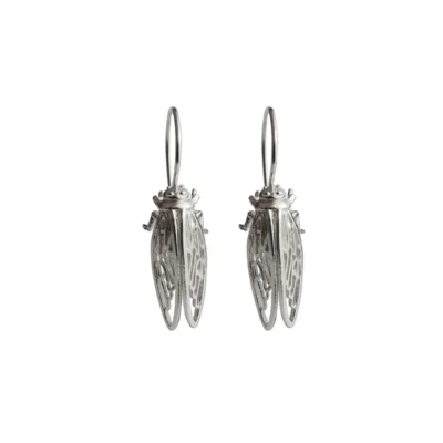 Cicada Tzitziki Large Silver Hook Earrings