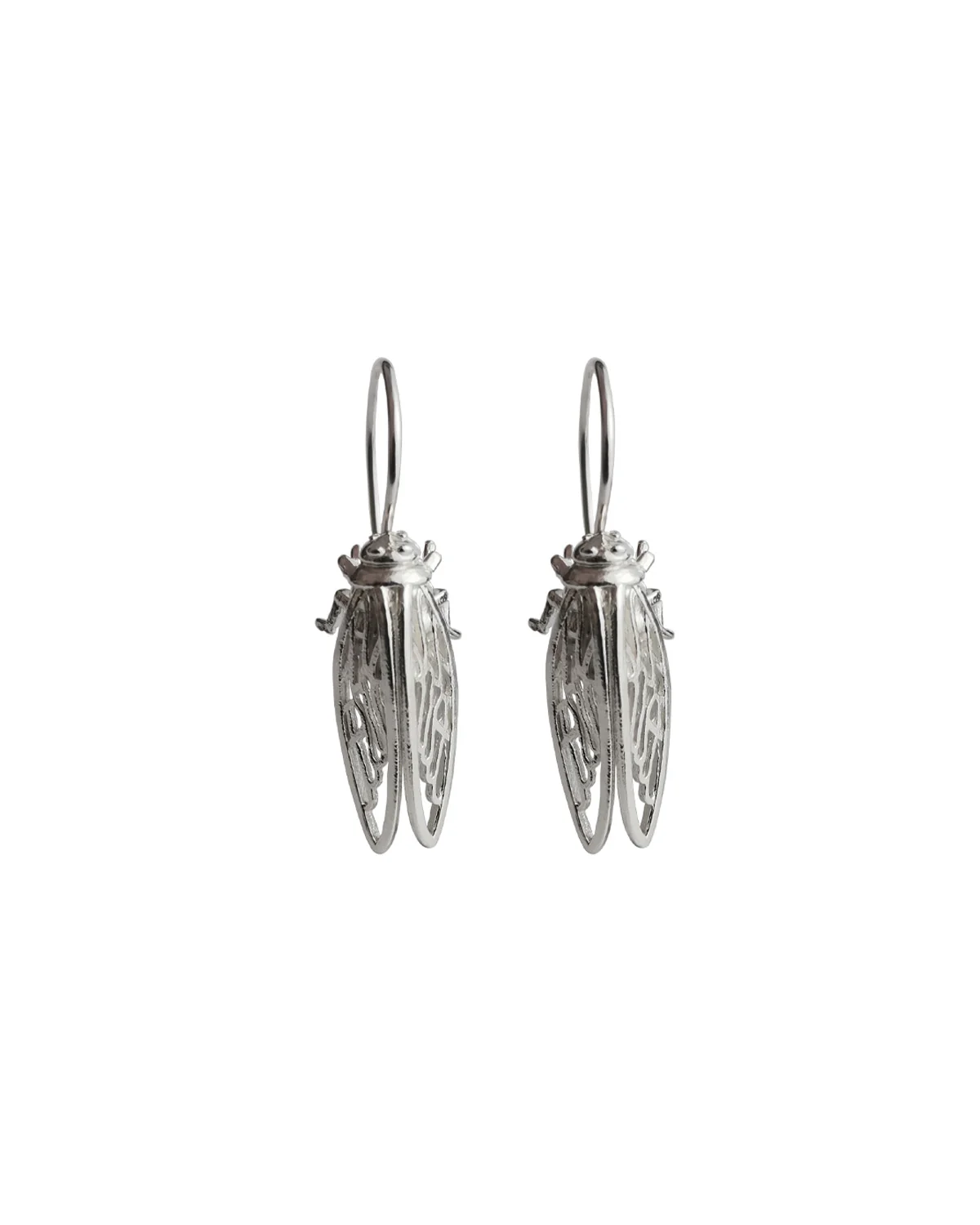 Cicada Tzitziki Large Silver Hook Earrings