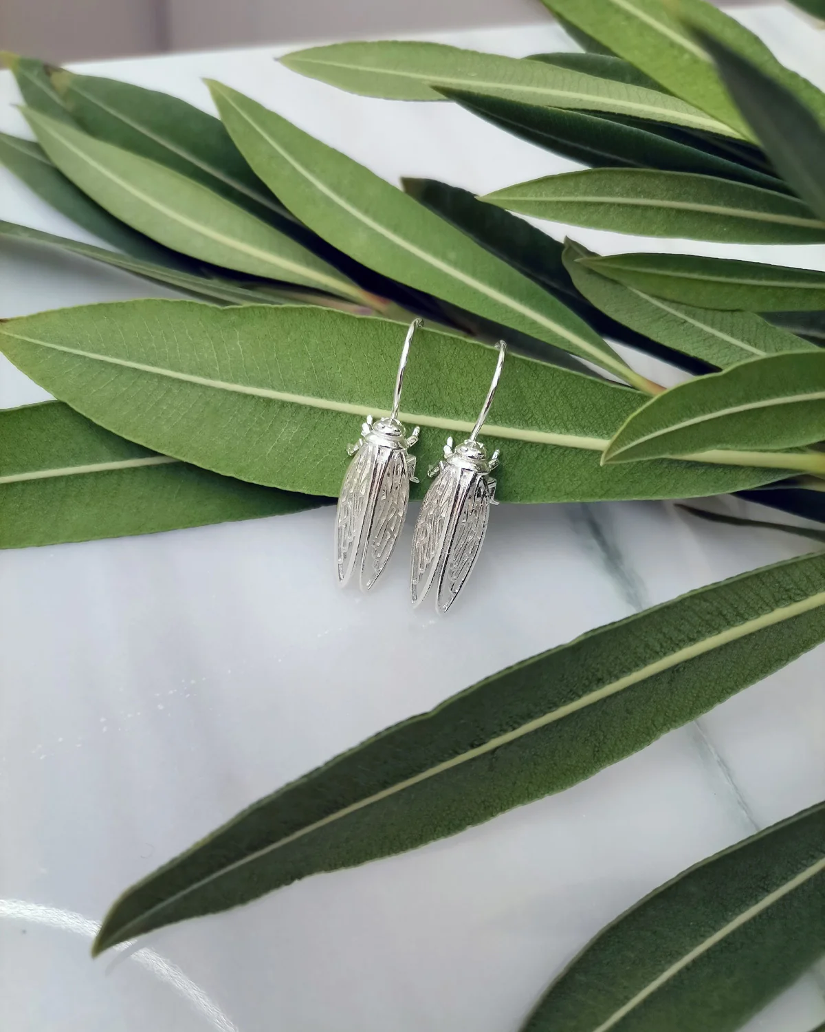 Cicada Tzitziki Large Silver Hook Earrings - Image 3