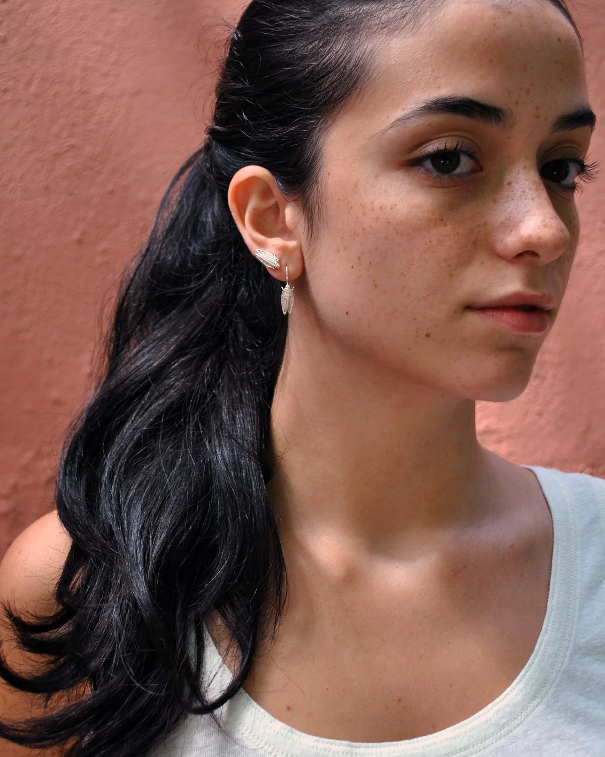 Cicada Tzitziki “Μη σκας” Small Silver Hook Earrings - Image 2