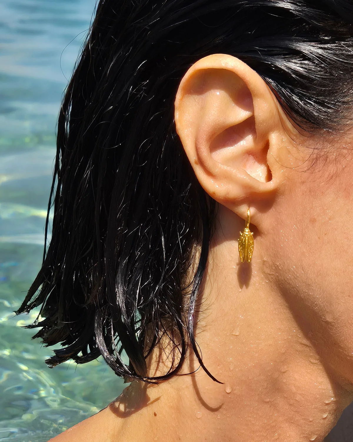 Cicada(Τζιτζίκι) “Μη σκάς” Small Goldplated Hook Earrings - Image 2