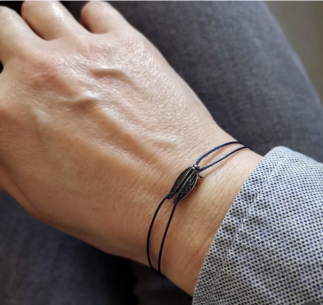 Cicada (Τζιτζίκι) Silver Bracelet with cord