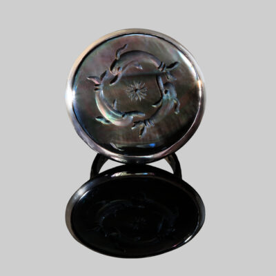 Dolphins Mother of Pearl Large Silver Ring