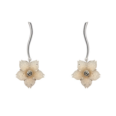 White Agate Whitegold Flower Earrings