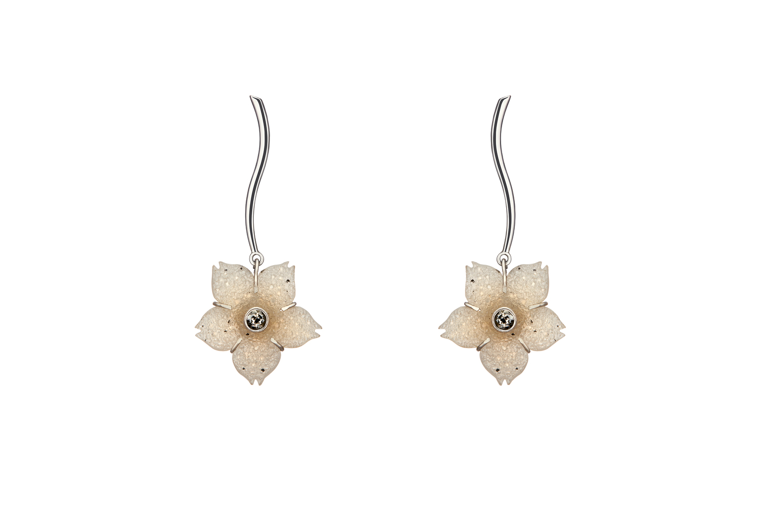 White Agate Whitegold Flower Earrings