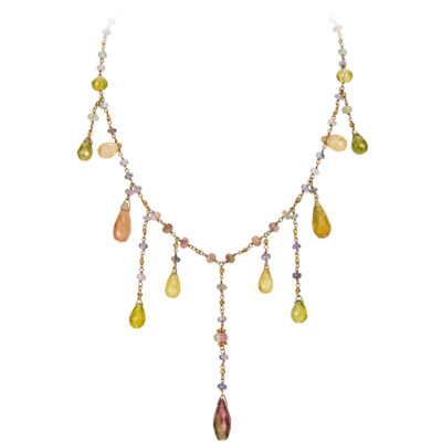 Multi Color Tourmaline Gold Necklace