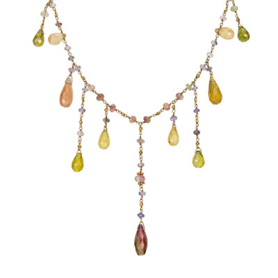 Multi Color Tourmaline Gold Necklace