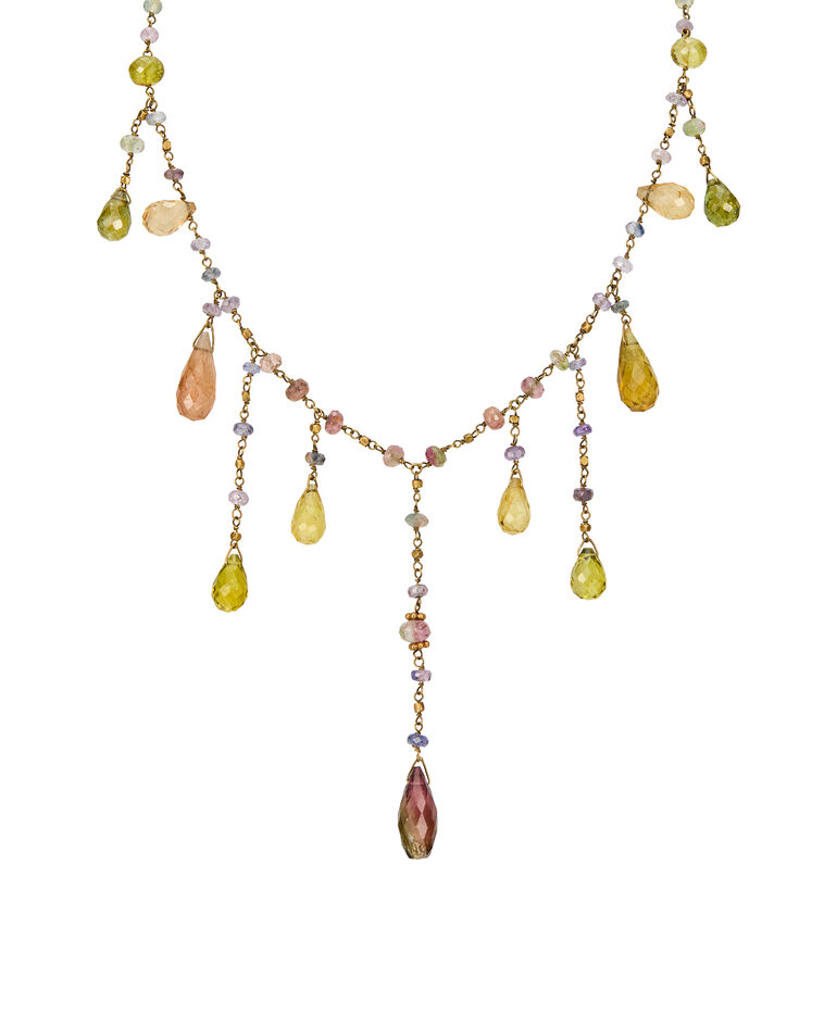 Multi Color Tourmaline Gold Necklace