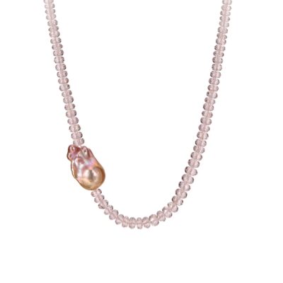 Pink Baroque Pearl Necklace with Morganite