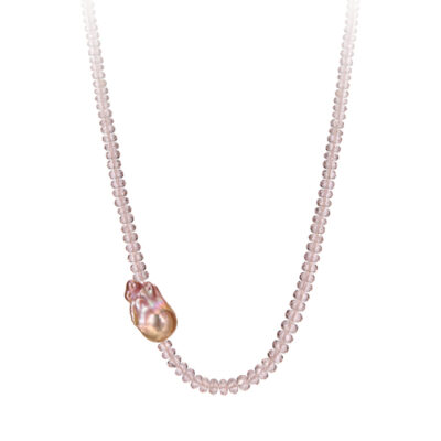 Pink Baroque Pearl Necklace with Morganite