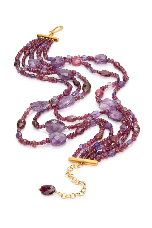 Amethyst & Rhodolites LEYLA Gold Necklace - Image 2