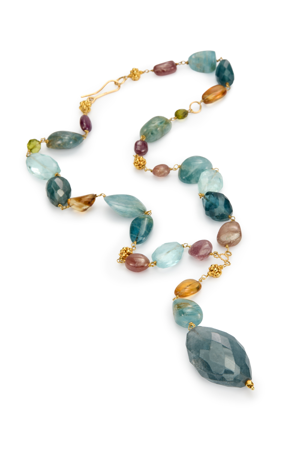 Multi Semiprecious stone Y Gold necklace with a large Labradorite - Image 2