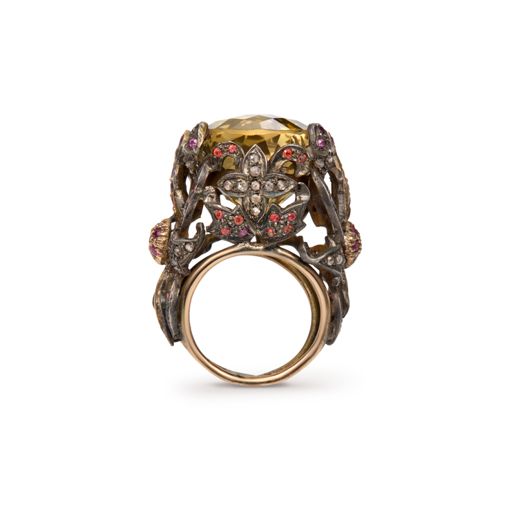 Antique Lemon Quartz Gold Ring with rubies, sapphires & diamonds - Image 2