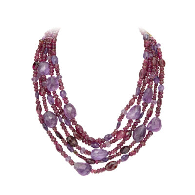Amethyst & Rhodolites LEYLA Gold Necklace