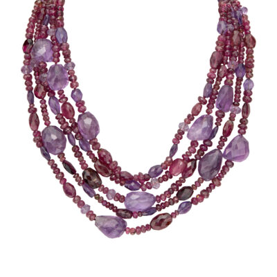 Amethyst & Rhodolites LEYLA Gold Necklace
