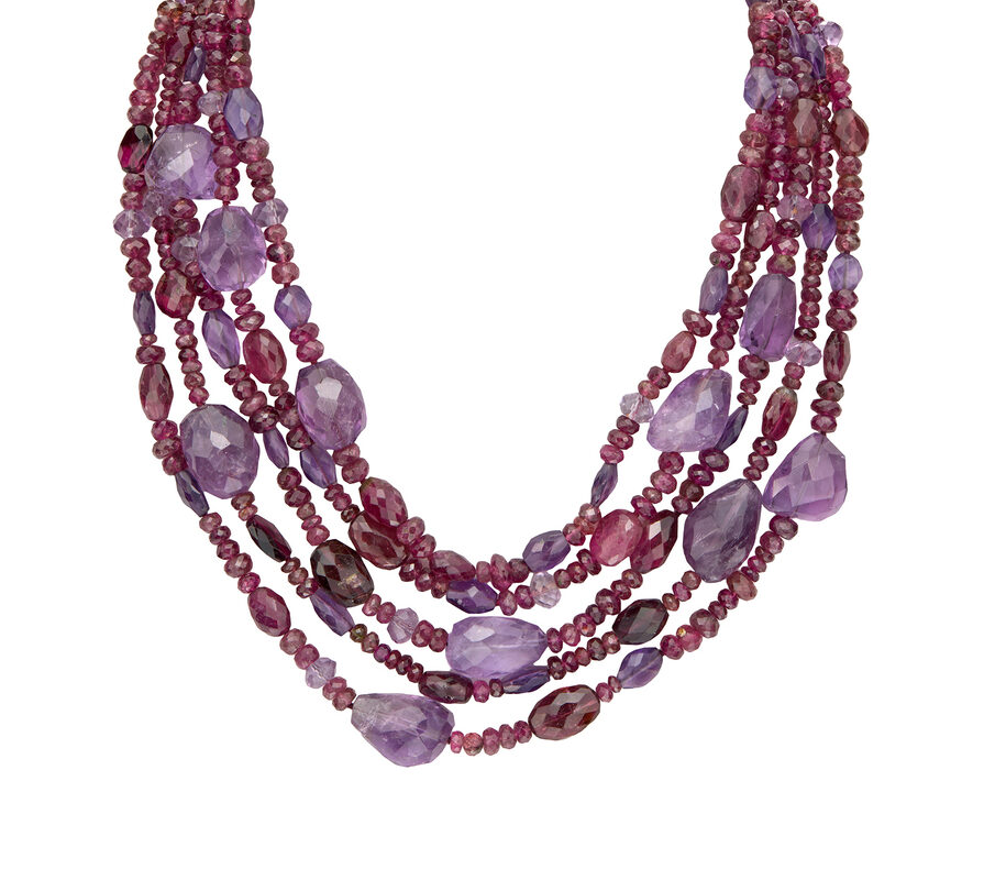 Amethyst & Rhodolites LEYLA Gold Necklace